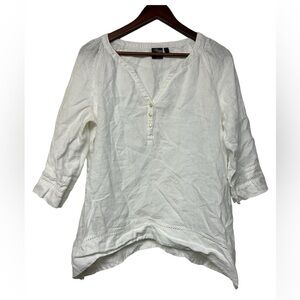 Rafaella white 100% linen Tunic Top blouse M old money Resort Neutral Cottage